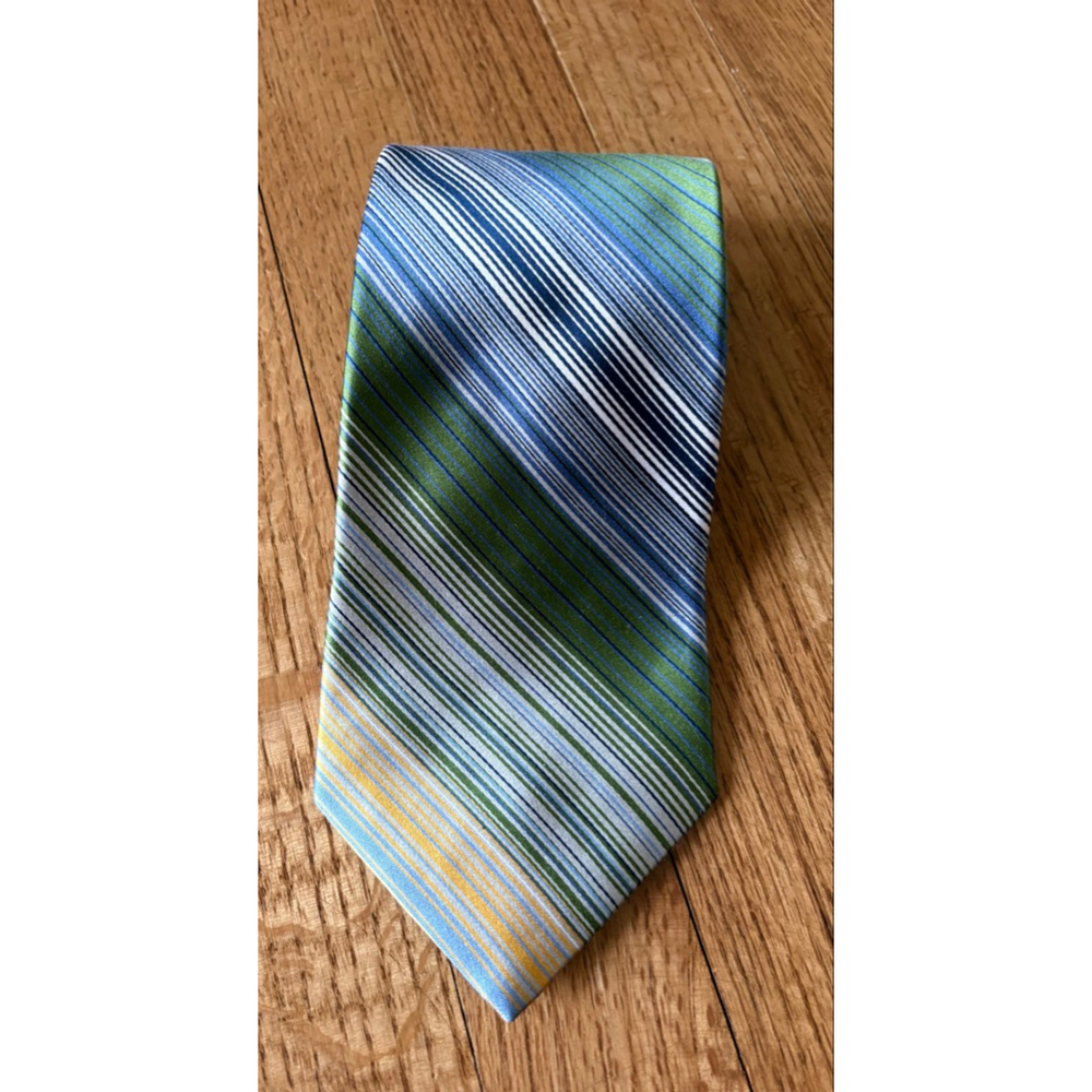 Bachrach Striped Silk Tie Blue Green Yellow